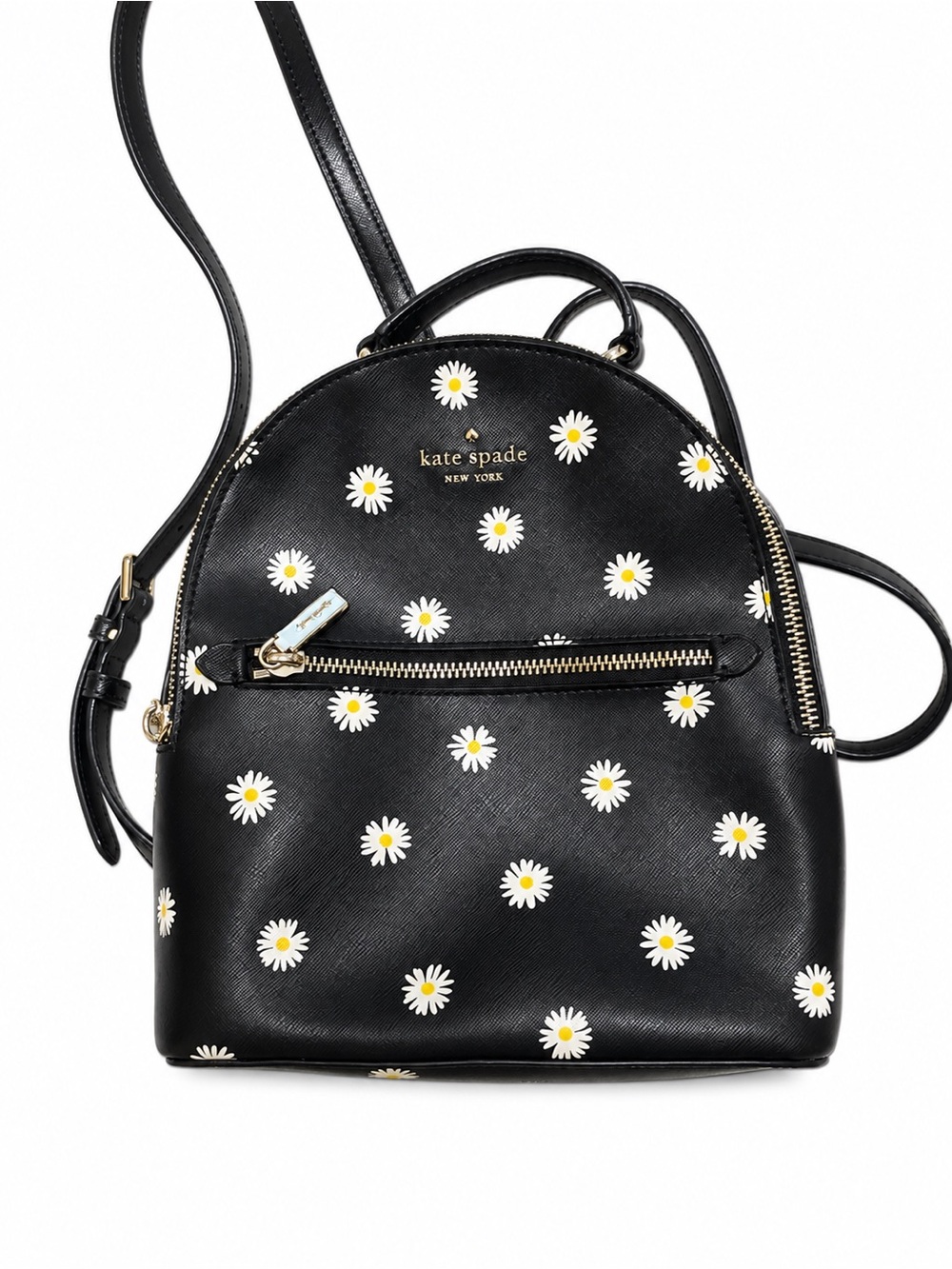kate spade Black Daisy Mini Backpack with White & Yellow Floral Print
